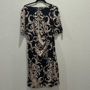 Connected apparel, size 8, black and tan print dress